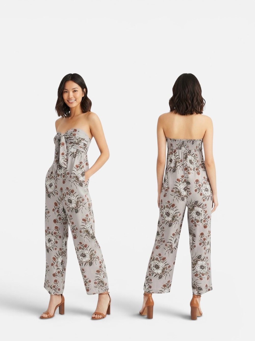 Madewell NWOT Strapless Tie-Front Jumpsuit in Painted Blooms violet dusk